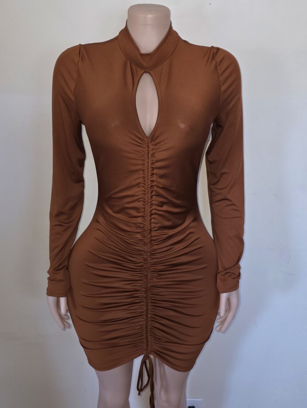 Heart & Hips Brown Long Sleeve Ruched Dress